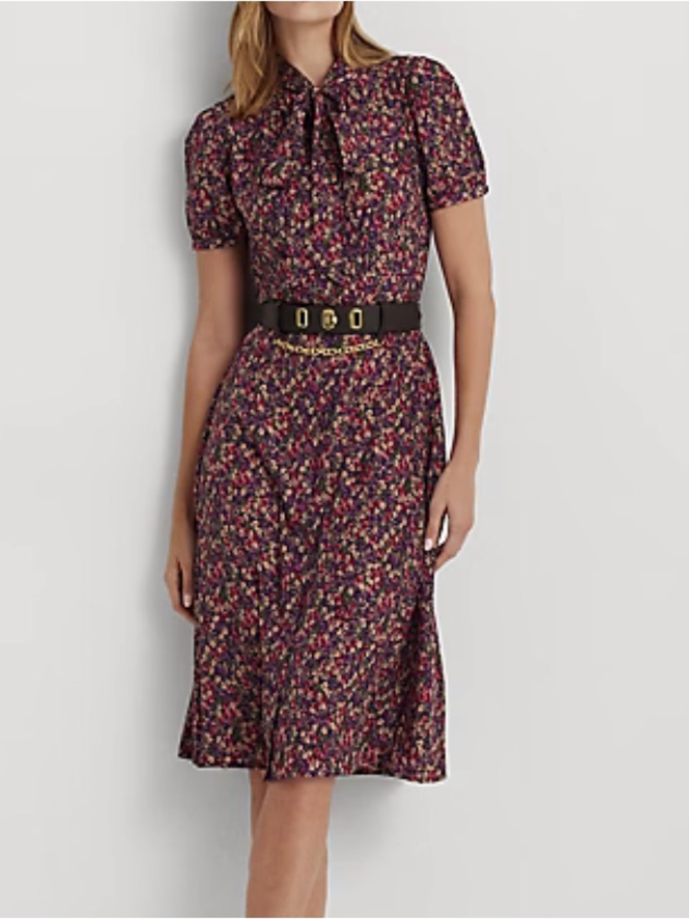 Lauren Ralph Lauren Floral Crepe Tie-Neck Shirt Dress Size 12